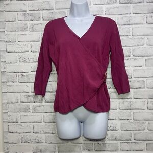 Sara & Lily Cranberry Cross Over O-Ring Buckle Stretch Top Large